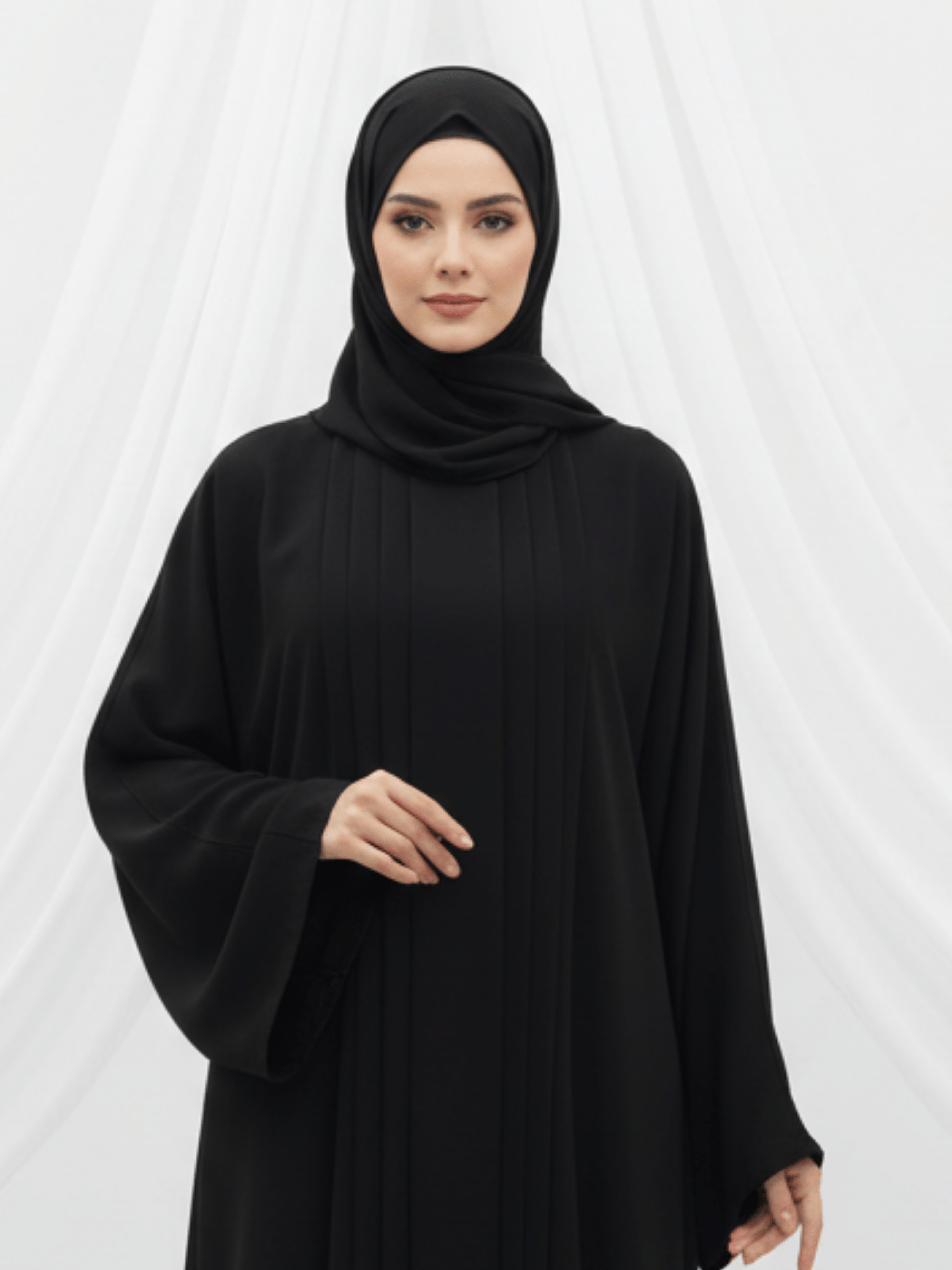 ZW 381 Amal Black Pleated Abaya | Elegant Kuwaiti Design
