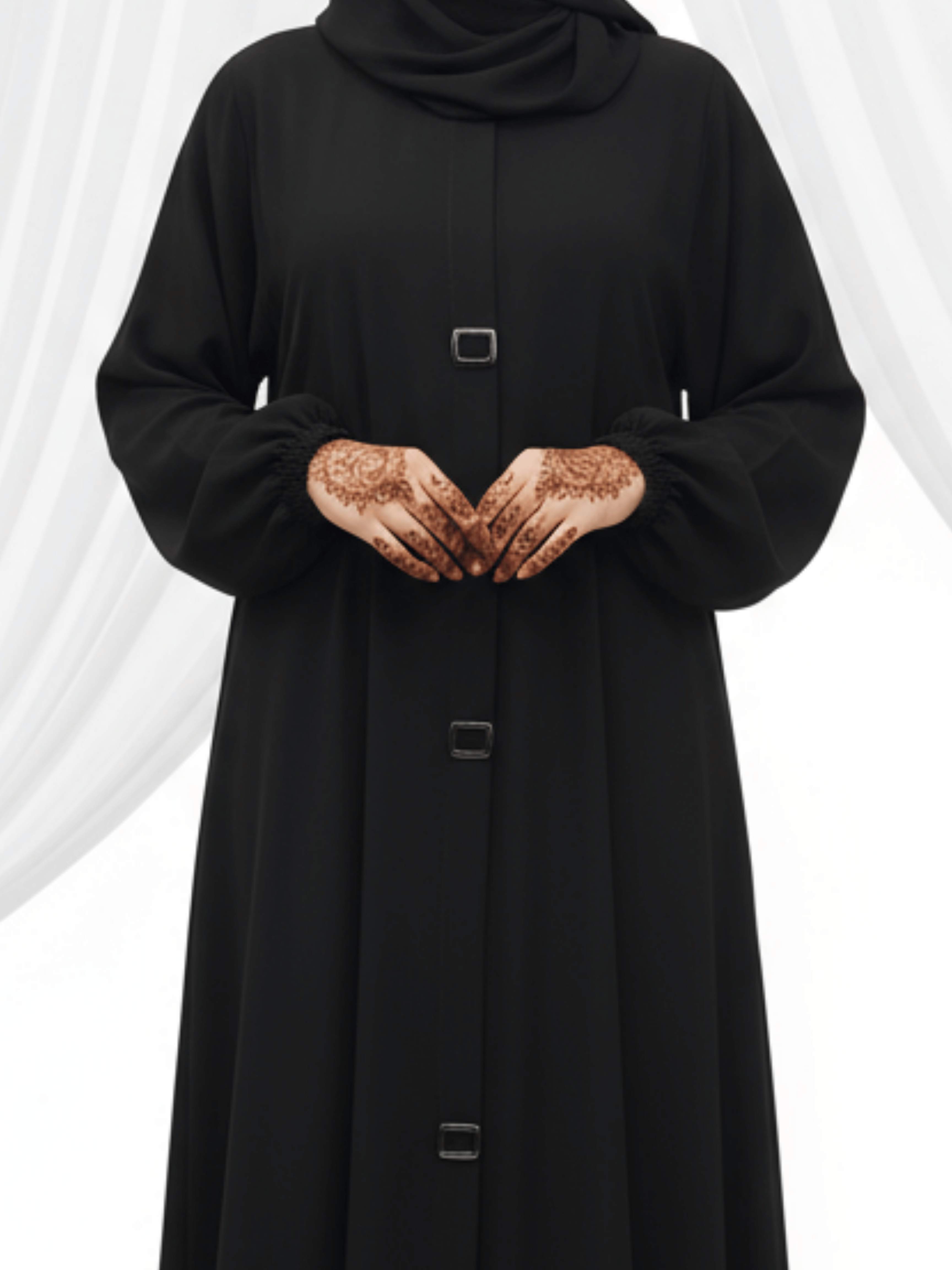 ZW 384 Samira Black Abaya | Modern Modest Front-Design Abaya