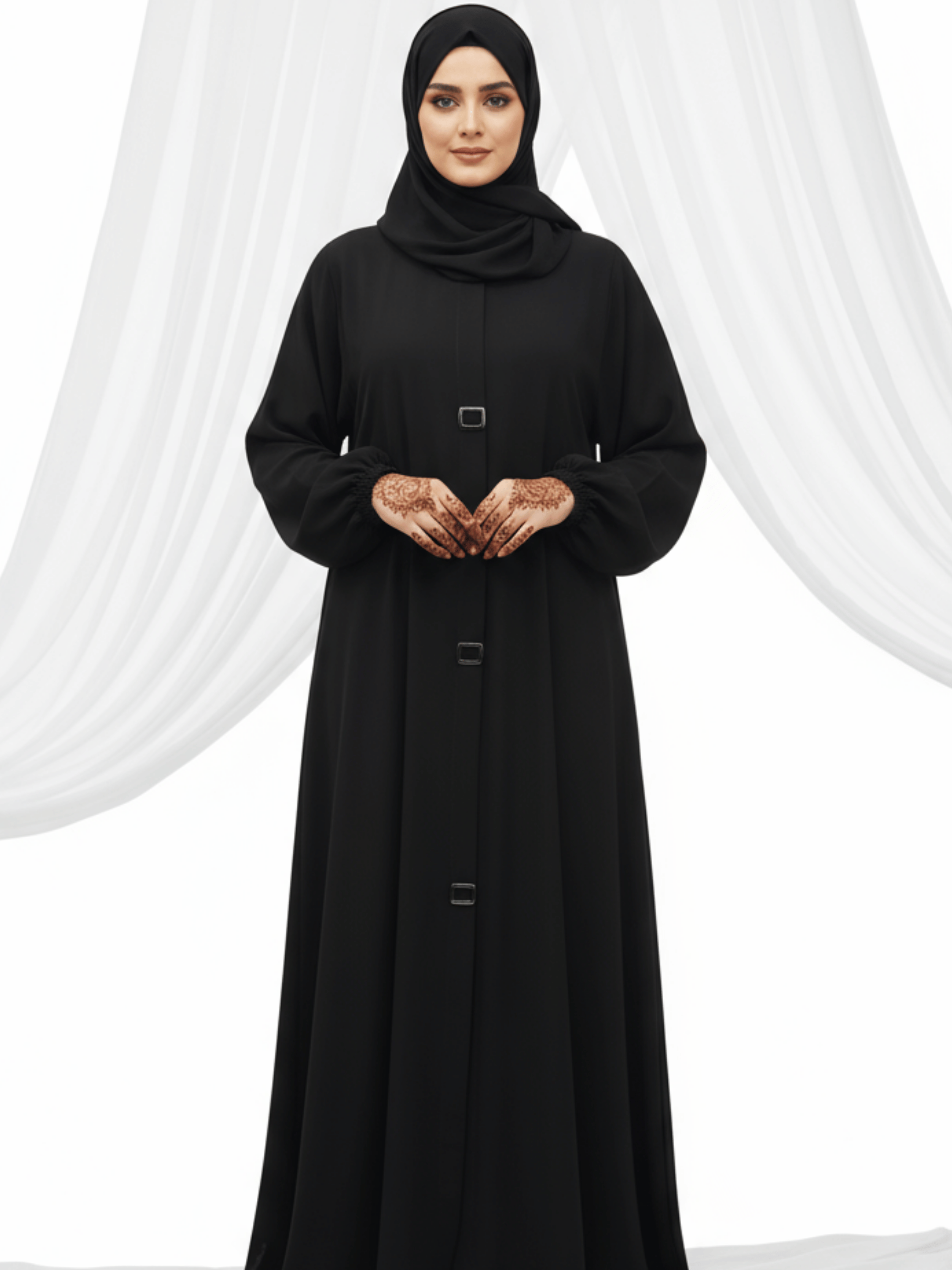ZW 384 Samira Black Abaya | Modern Modest Front-Design Abaya