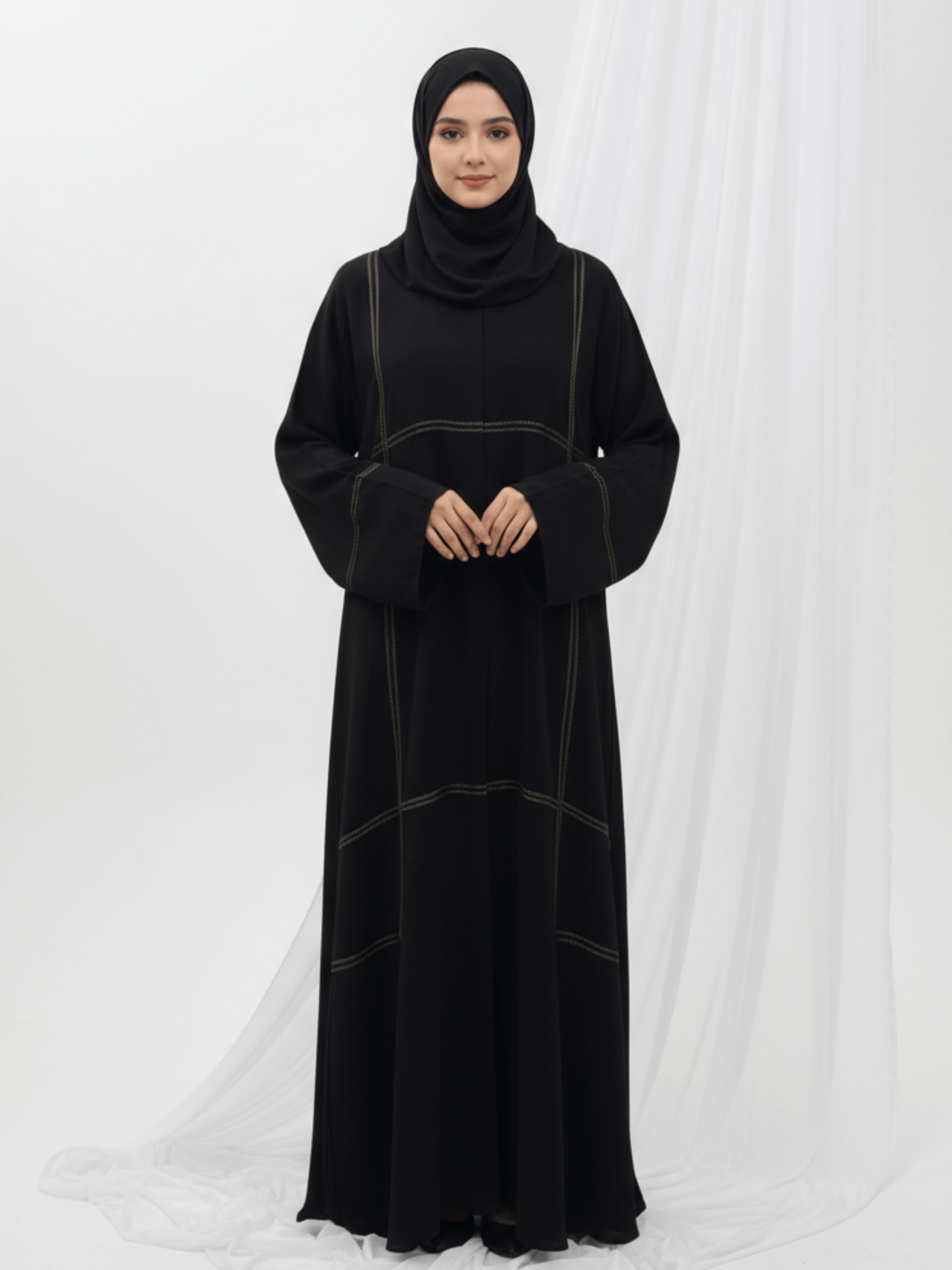 ZW 387 Hanaan Black Abaya | Elegant Stitch Detail Abaya
