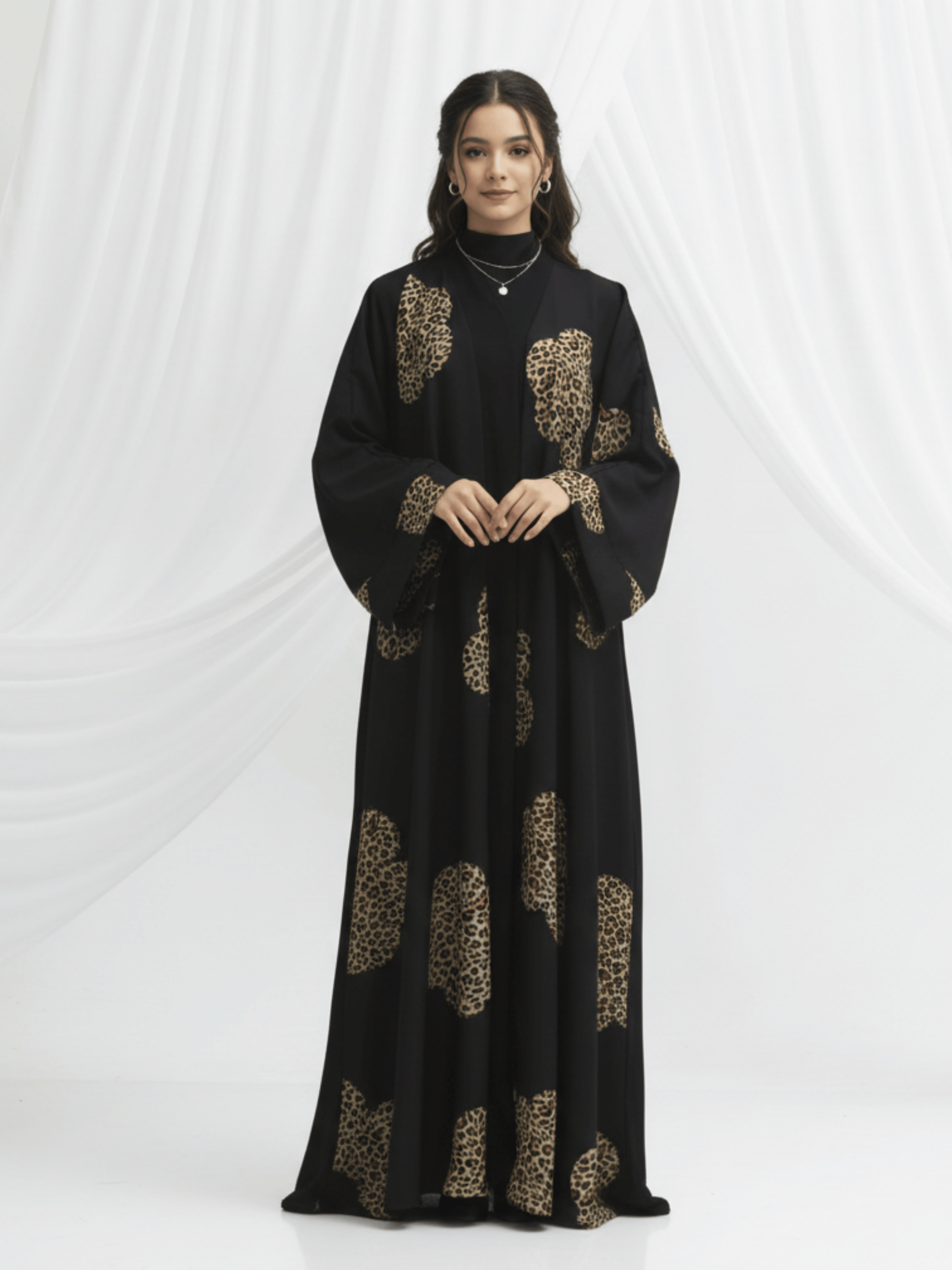 ZW 406 Black & Leopard Print Daraa | Elegant Statement Daraa for Women