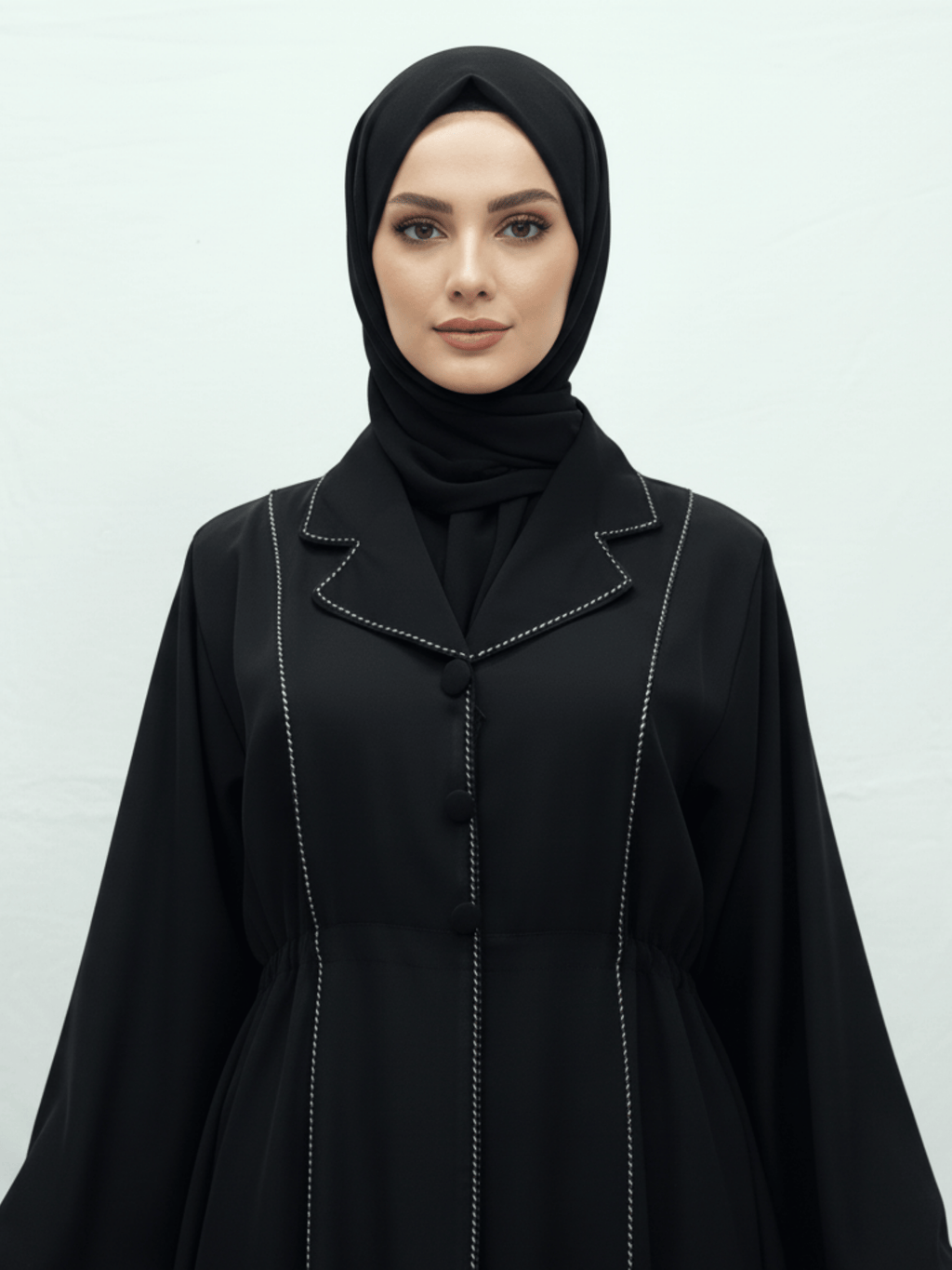 ZW 172 Lina Black Abaya with Contrast Stitch Detailing