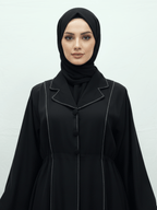 ZW 172 Lina Black Abaya with Contrast Stitch Detailing
