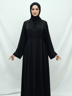 ZW 172 Lina Black Abaya with Contrast Stitch Detailing