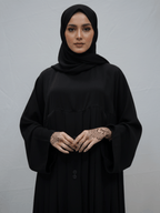ZW 207 Reem Black Pleated Abaya with Button Detailing