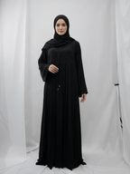 ZW 207 Reem Black Pleated Abaya with Button Detailing