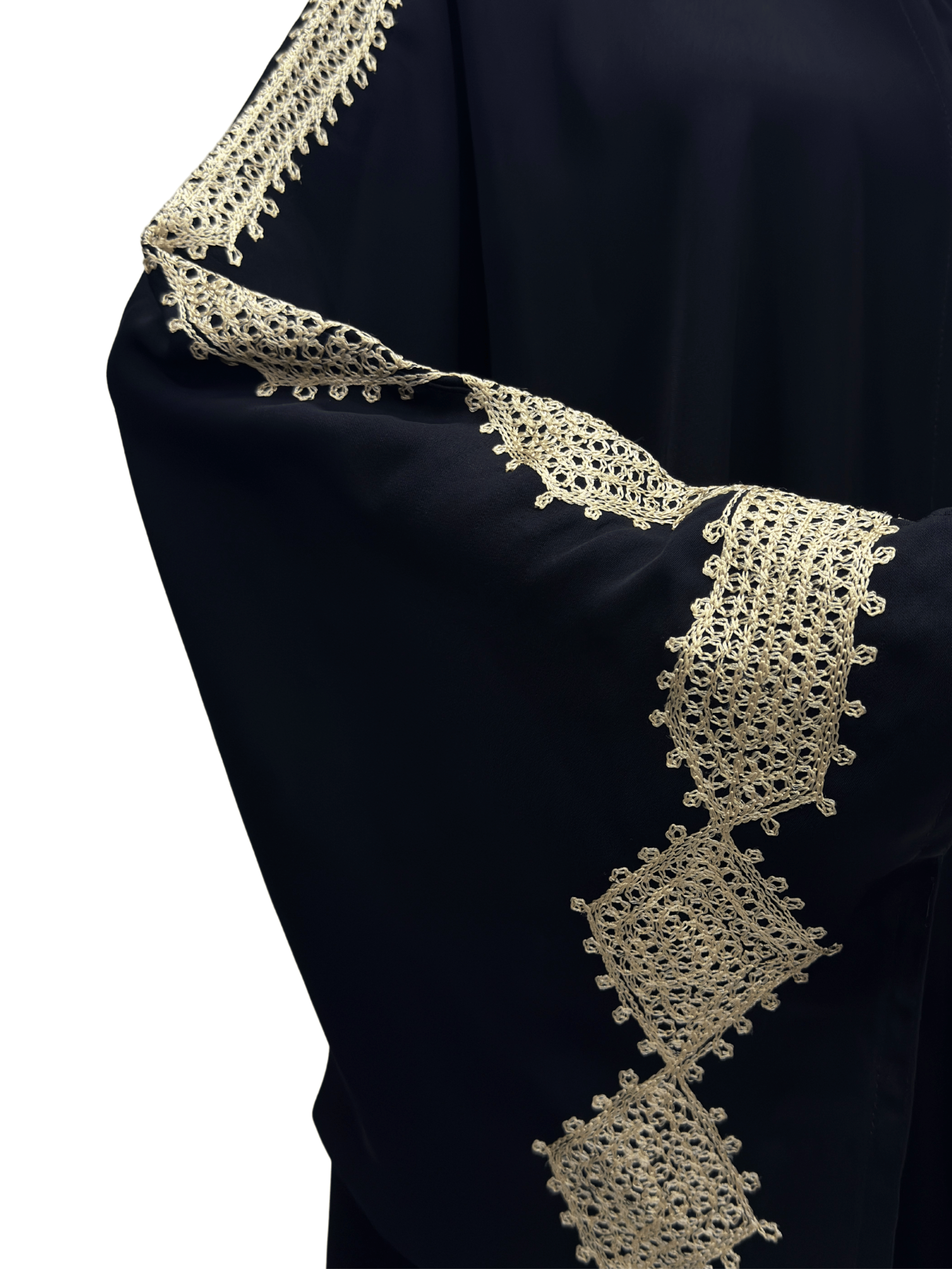 ZW 896 Najma Black Abaya with Gold Lace Sleeves