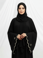 ZW 291 Noura Black Abaya with Scalloped Gold Embroidered Sleeves