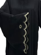 ZW 291 Noura Black Abaya with Scalloped Gold Embroidered Sleeves