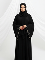 ZW 291 Noura Black Abaya with Scalloped Gold Embroidered Sleeves
