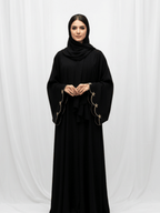 ZW 304 Reem Black Abaya with Gold Wave Embroidery