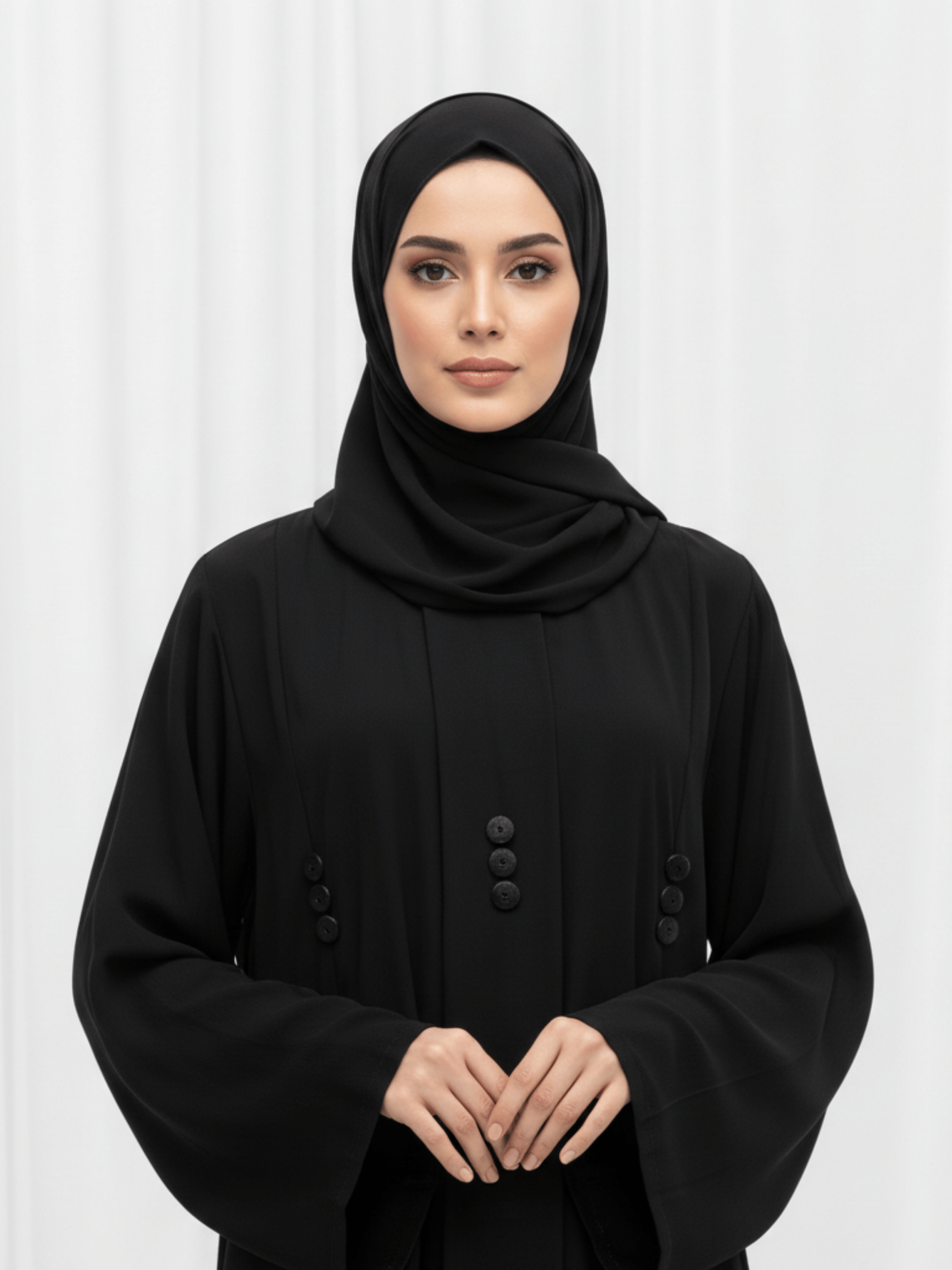 ZW 336 Maha Black Abaya with Button Detail Front Panel