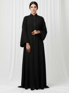 ZW 342 Reema Black Abaya with Front Zipper & High Neck