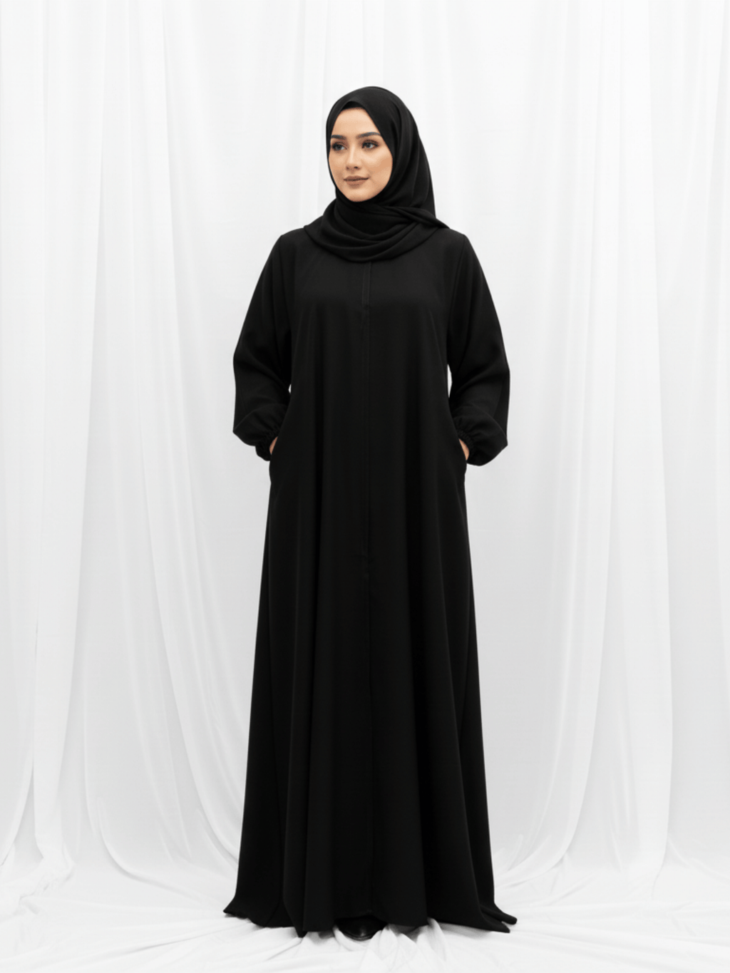 ZW 352 Layla Everyday Black Abaya with Elastic Sleeves & Pockets