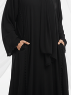 ZW 363 Black Abaya with Scalloped Edge Details & Pockets