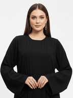 ZW 194 Hajar Classic Black Abaya with Gold Emblem Accent