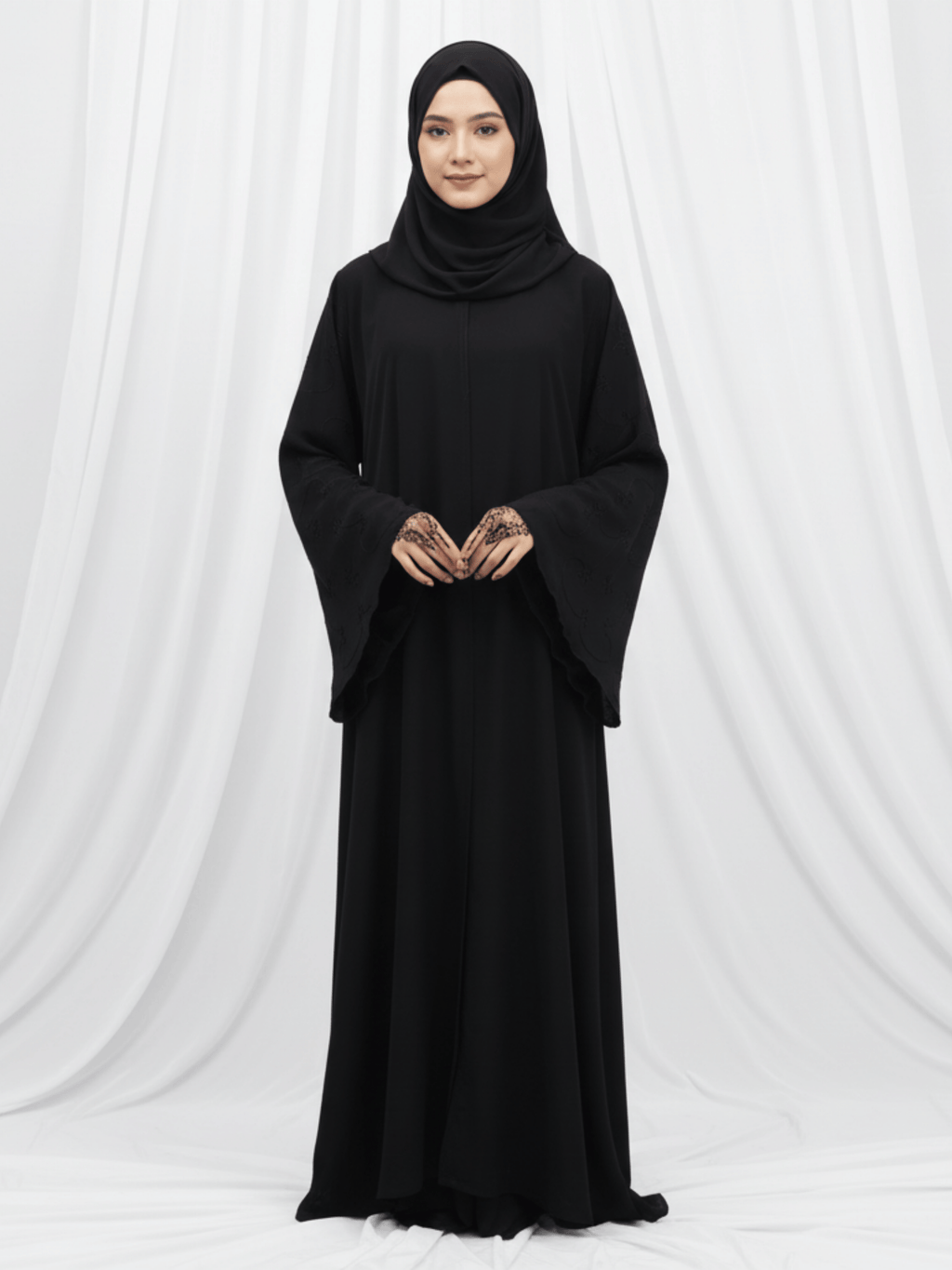ZW 390 Samira Black Abaya | Embroidered Sleeve Abaya