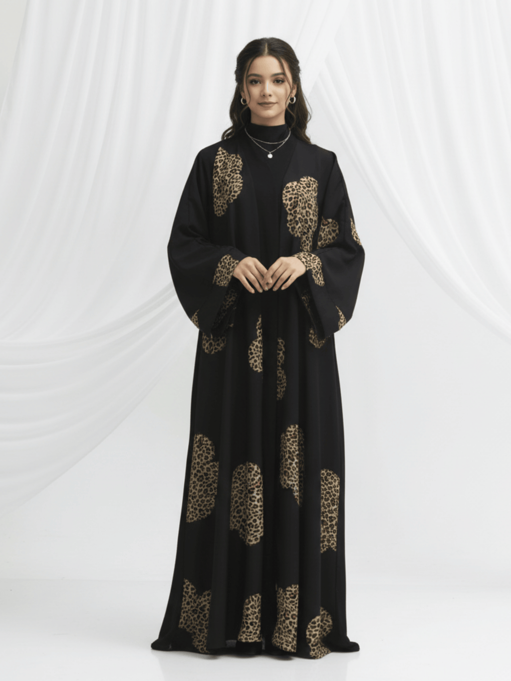 ZW 406 Black & Leopard Print Daraa | Elegant Statement Daraa for Women